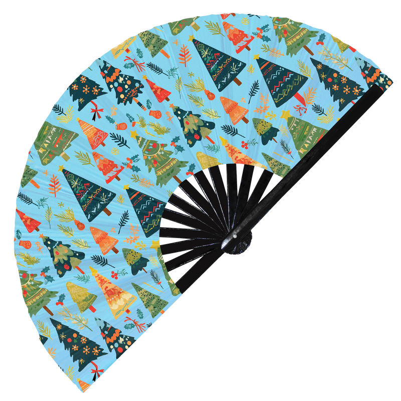 Cute Christmas Tree Pattern Bamboo Hand Fan