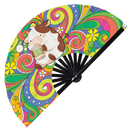 Cute Funny Cow Drinking Coffee Bamboo Hand Fan