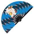 Cute Funny Cow Drinking Coffee Caffeine Cup Fat Cows | Hand Fan foldable bamboo gifts Festival accessories Rave handheld event