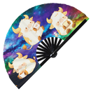 Cute Funny Cow Drinking Coffee Bamboo Hand Fan