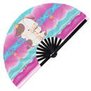Cute Funny Cow Drinking Coffee Bamboo Hand Fan