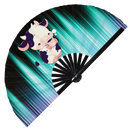 Cute Funny Cow Drinking Coffee Bamboo Hand Fan