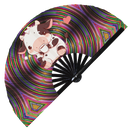 Cute Funny Cow Drinking Coffee Bamboo Hand Fan