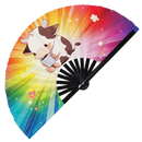 Cute Funny Cow Drinking Coffee Bamboo Hand Fan