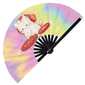 Cute Dj Cat Chibi Cartoons hand fan foldable bamboo circuit rave hand fans party gear gifts music festival accessories
