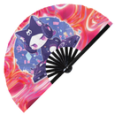 Cute Dj Cat Bamboo Hand Fan