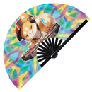 Cute Dj Dog Bamboo Hand Fan