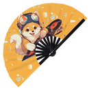 Cute Dj Dog Bamboo Hand Fan