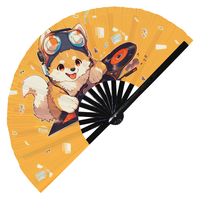 Cute Dj Dog | foldable bamboo gifts Festival accessories Rave handheld event Clack Hand Fan