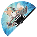 Cute Dj Dog Bamboo Hand Fan