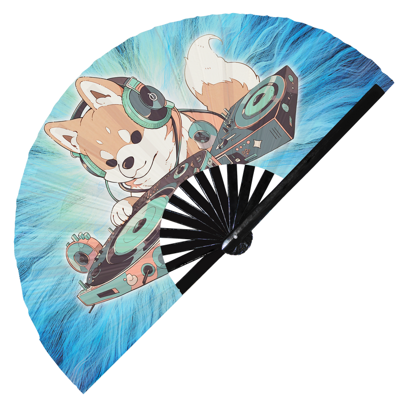Cute Dj Dog | foldable bamboo gifts Festival accessories Rave handheld event Clack Hand Fan