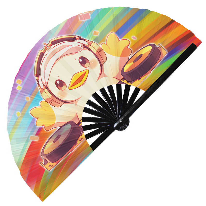 Cute Dj Duck Funny Cartoon Party Ducklings | Hand Fan foldable bamboo gifts Festival accessories Rave handheld event Clack fans