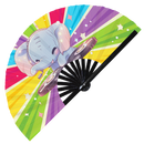 Cute Dj Elephant Funny Cartoon Party Elephants | Hand Fan foldable bamboo gifts Festival accessories Rave handheld event Clack fans