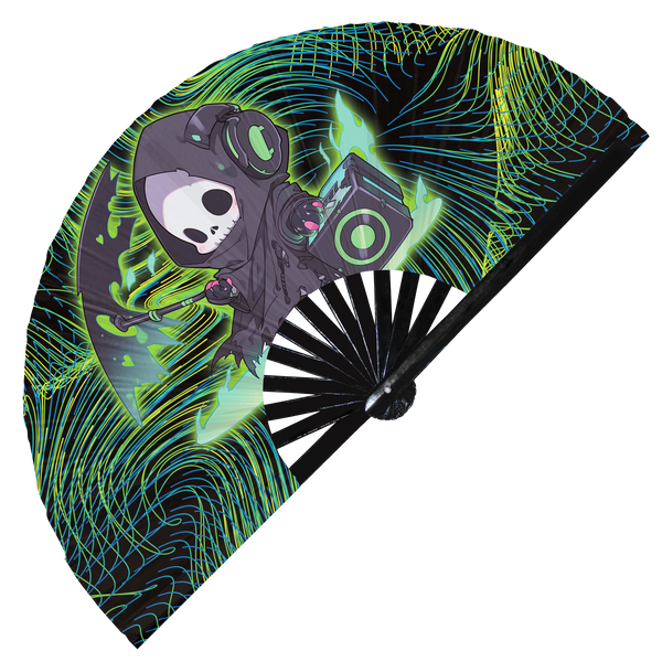 Cute Dj Grim Reaper Funny Cartoon Party Angel of Death | Hand Fan foldable bamboo gifts Festival accessories Rave handheld event Clack fans
