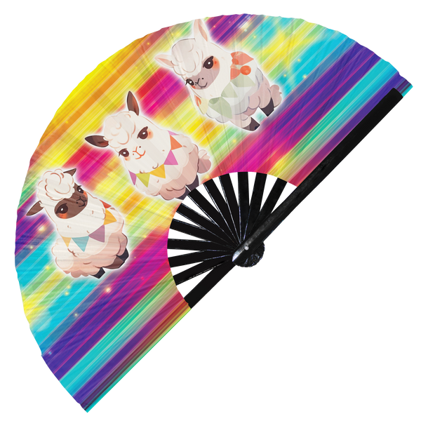 Cute Llama Chibi Cartoons hand fan foldable bamboo circuit rave hand fans party gear gifts music festival accessories