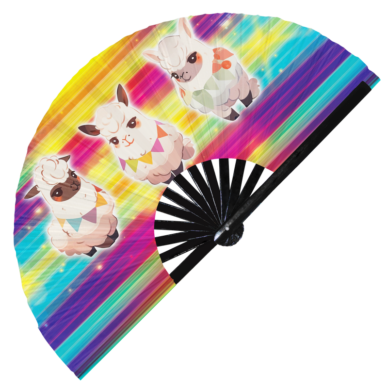 Cute Llama Chibi Cartoons hand fan foldable bamboo circuit rave hand fans party gear gifts music festival accessories