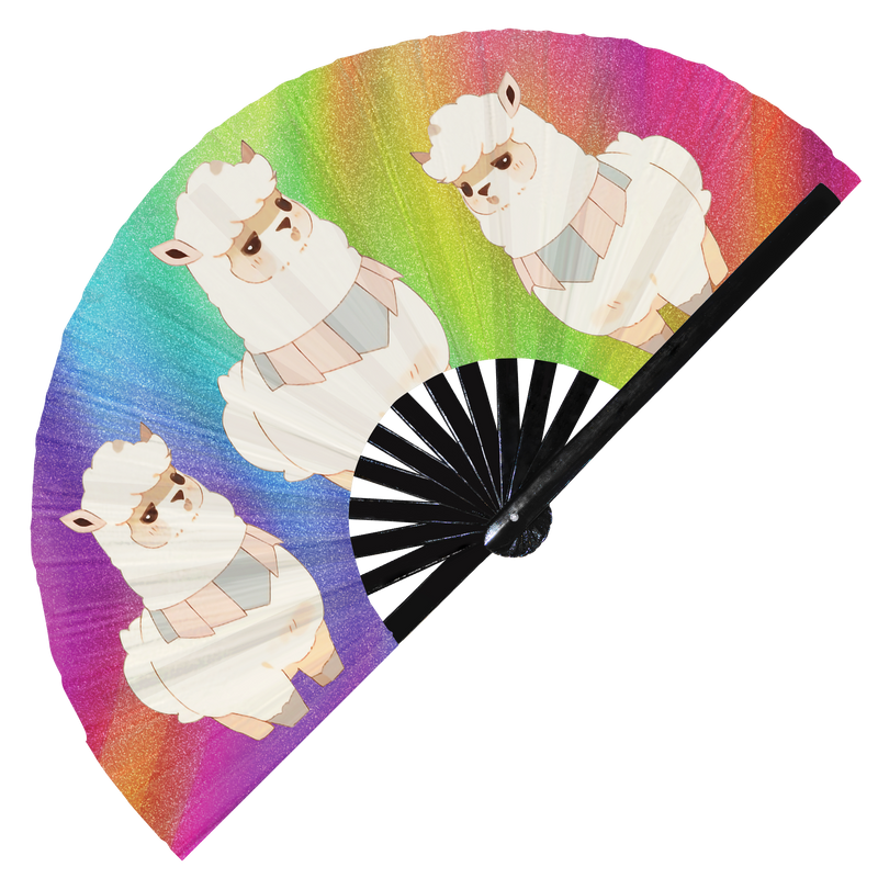 Cute Chibi Cartoon Llama | foldable bamboo gifts Festival accessories Rave handheld event Clack Hand Fan