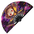 Cute Dj Monkey Party Chimp | Hand Fan foldable bamboo gifts Festival accessories Rave handheld event Clack fans