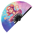 Cute Dj Monkey Bamboo Hand Fan