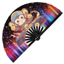Cute Dj Monkey Party Chimp | Hand Fan foldable bamboo gifts Festival accessories Rave handheld event Clack fans