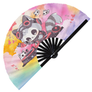 Cute Dj Party Racoon Bamboo Hand Fan