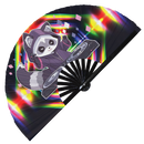 Cute Dj Party Racoon Bamboo Hand Fan
