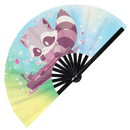 Cute Dj Party Racoon Bamboo Hand Fan