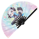 Cute Dj Party Racoon Bamboo Hand Fan