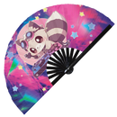 Cute Dj Party Racoon Bamboo Hand Fan