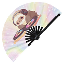 Cute Dj Party Sloth Bamboo Hand Fan