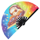 Cute Dj Sloth Party Sloth | Hand Fan foldable bamboo gifts Festival accessories Rave handheld event Clack fan