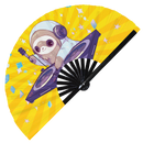 Cute Dj Party Sloth Bamboo Hand Fan