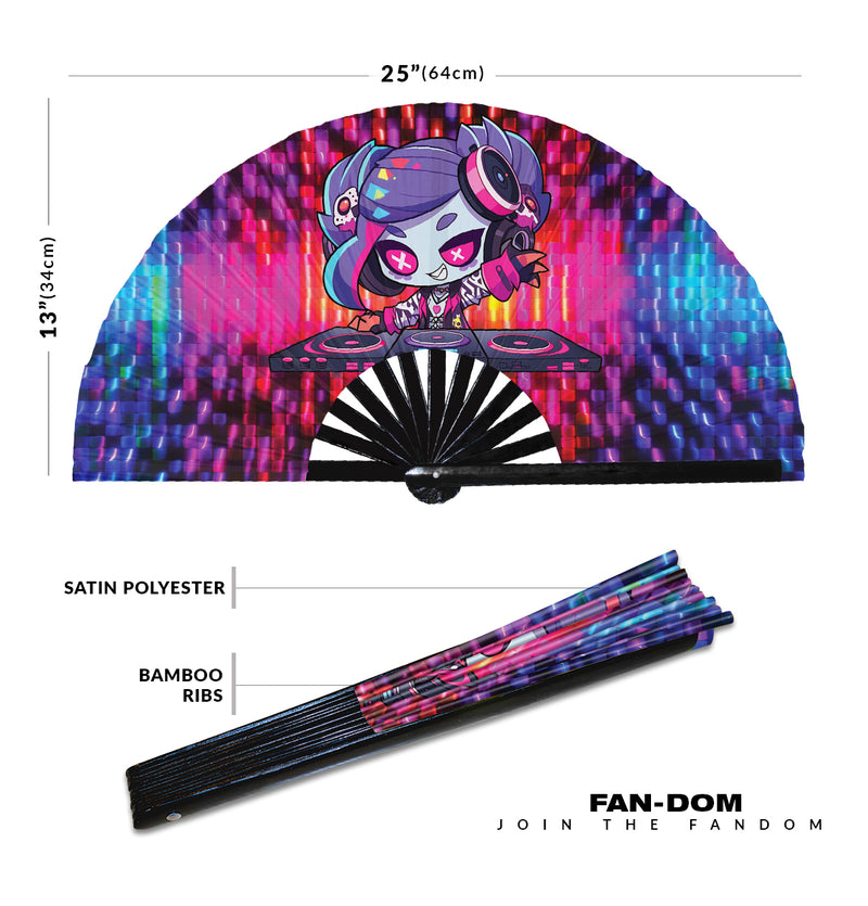 Cute Dj Zombie Party Undead | Hand Fan foldable bamboo gifts Festival accessories Rave handheld event Clack fan