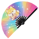 Dog Cute Shiba Boba Tea Kawaii | Hand Fan foldable bamboo gifts Festival accessories Rave handheld event Clack fan