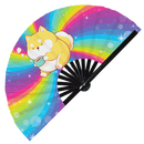 Cute Funny Dog Drinking Coffee Bamboo Hand Fan