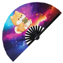 Cute Funny Dog Drinking Coffee Bamboo Hand Fan