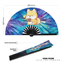 Cute Funny Dog Drinking Coffee Bamboo Hand Fan