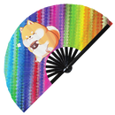 Cute Funny Dog Drinking Coffee Bamboo Hand Fan