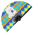 Cute Funny Dog Drinking Coffee Bamboo Hand Fan