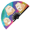 Cute Funny Dog Drinking Coffee Bamboo Hand Fan