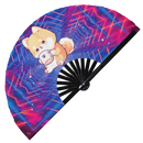 Cute Funny Dog Drinking Coffee Bamboo Hand Fan