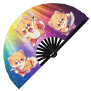 Cute Funny Dog Holding Knife Bamboo Hand Fan