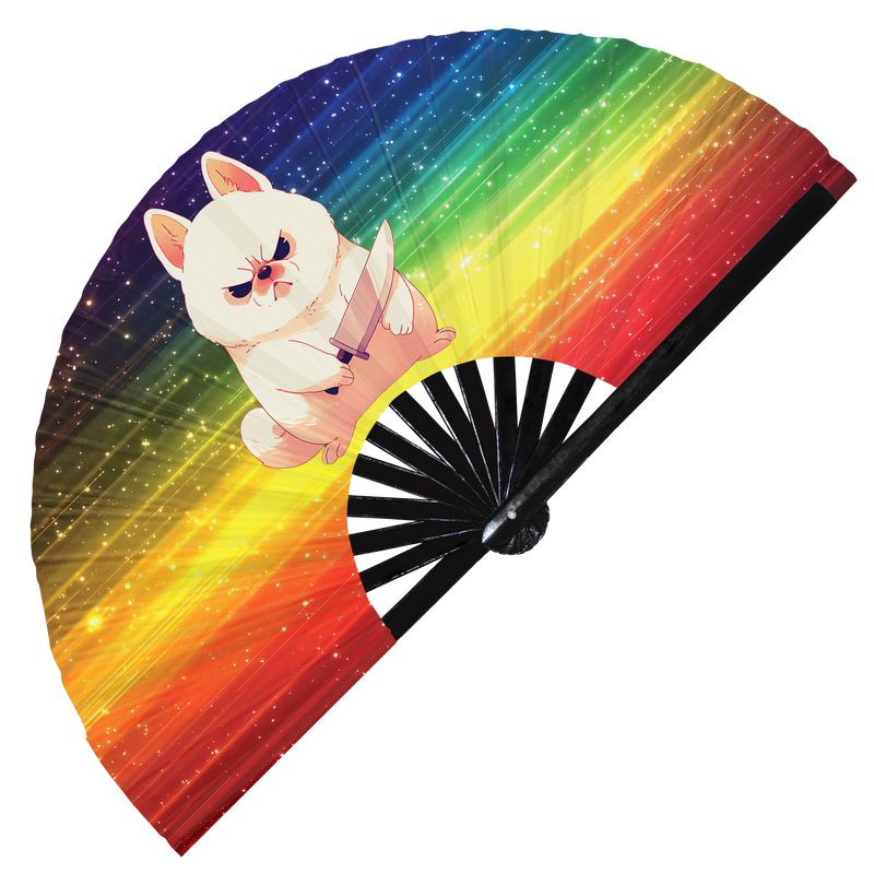 Cute Funny Dog Holding Knife I Choose Violence Murder Puppy | Hand Fan foldable bamboo gifts Festival accessories Rave handheld event
