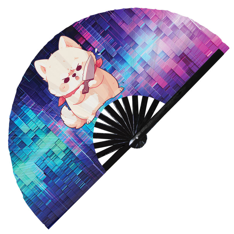 Cute Funny Dog Holding Knife I Choose Violence Murder Puppy | Hand Fan foldable bamboo gifts Festival accessories Rave handheld event