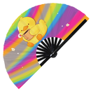 Cute Funny Duck Drinking Coffee Bamboo Hand Fan