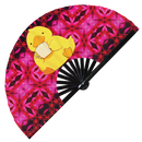 Cute Funny Duck Drinking Coffee Bamboo Hand Fan