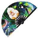 Cute Funny Duck Drinking Coffee Bamboo Hand Fan