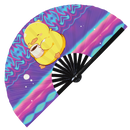 Cute Funny Duck Drinking Coffee Bamboo Hand Fan