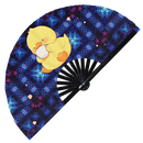 Cute Funny Duck Drinking Coffee Bamboo Hand Fan