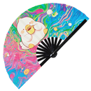 Cute Funny Duck Drinking Coffee Bamboo Hand Fan